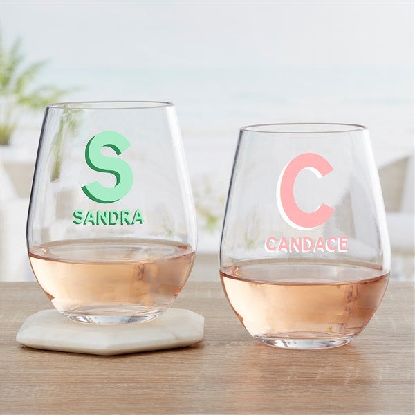 Shadow Monogram Personalized Tritan Wine Glasses - 48050