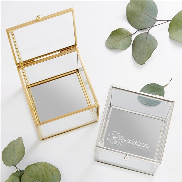 Birth Flower Name Personalized Glass Jewelry Boxes