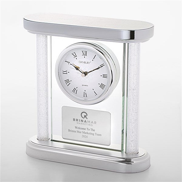 Engraved Logo Silver and Glass Column Clock - 48233