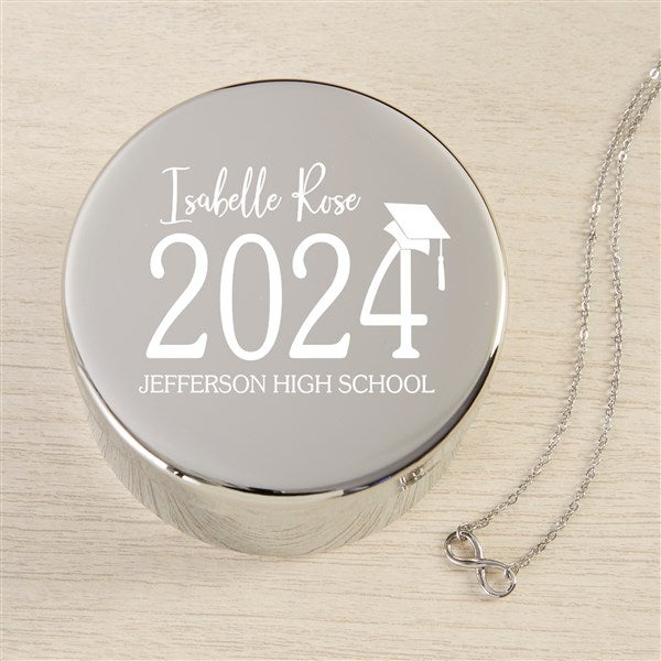 Classic Graduation Personalized Round Jewelry Box with Infinity Necklace - 48312