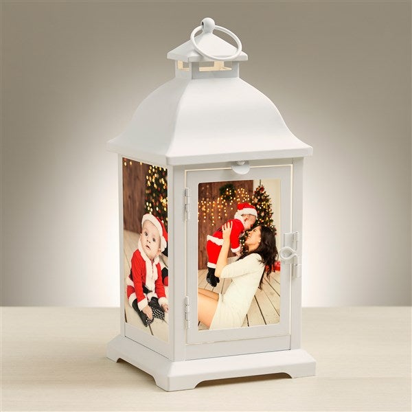 Holiday Photo Personalized White Metal LED Lantern - 48434