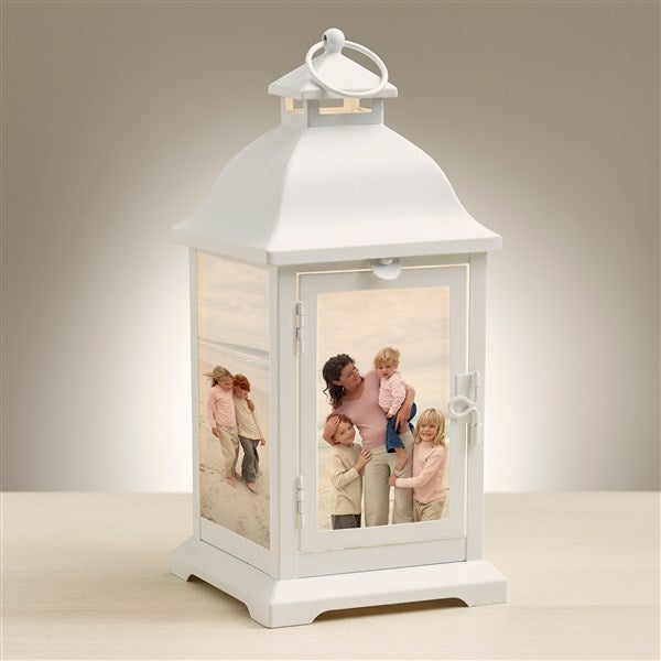 Personalized Photo White Metal LED Lantern - 48449