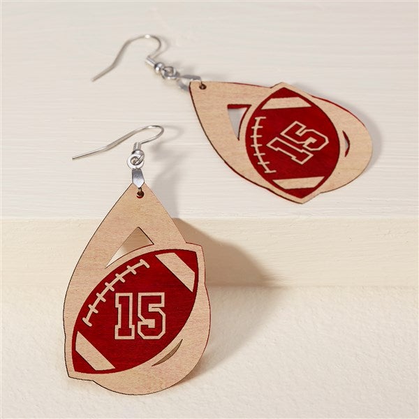 Football Personalized Wood Dangle Earrings  - 48636