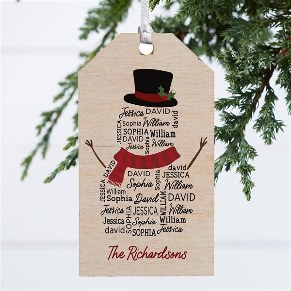 Snowman Repeating Name Personalized Christmas Wood Tag Ornament - 48772