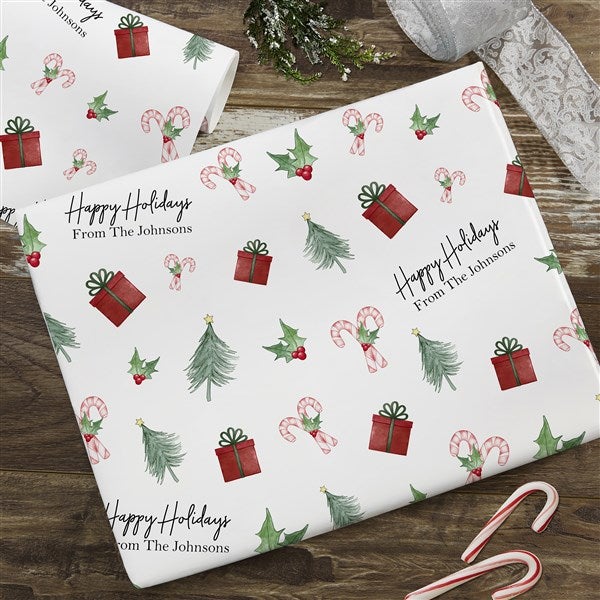 Watercolor Christmas Icons Personalized Wrapping Paper - 48790