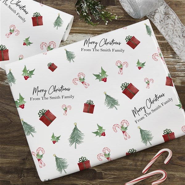 Watercolor Christmas Icons Personalized Wrapping Paper - 48790