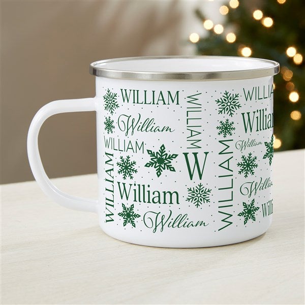 Christmas Snowflake Repeating Name Personalized Enamel Mug - 48907