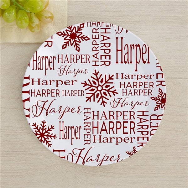 Christmas Snowflake Repeating Name Personalized Kids Dinnerware - 48909