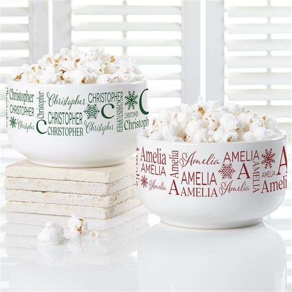 Christmas Snowflake Repeating Name Personalized 14 oz. Snack Bowl - 48910