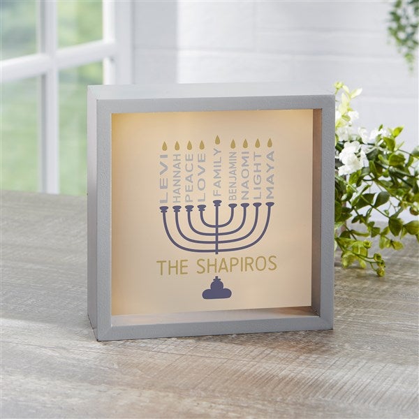 Hanukkah Menorah Personalized LED Light Shadow Box - 48934