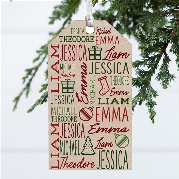 Holiday Repeating Name Personalized Wood Tag Ornament - 49072