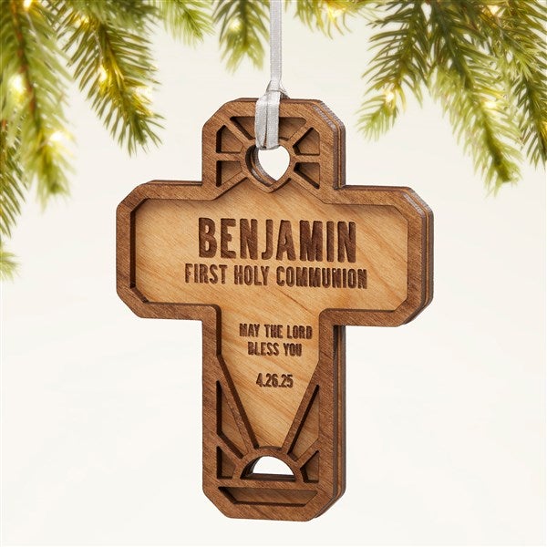 Faithful Cross Personalized Wood Christmas Ornaments - 49074