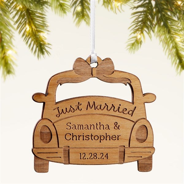 Just Married Personalized Wood Ornament - 49075