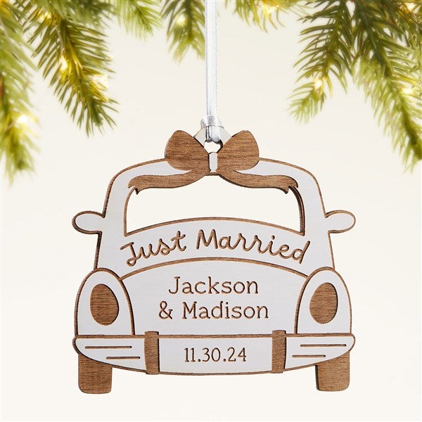 Just Married Personalized Wood Ornament - 49075