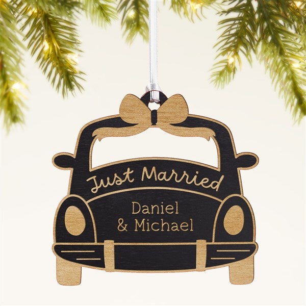 Just Married Personalized Wood Ornament - 49075