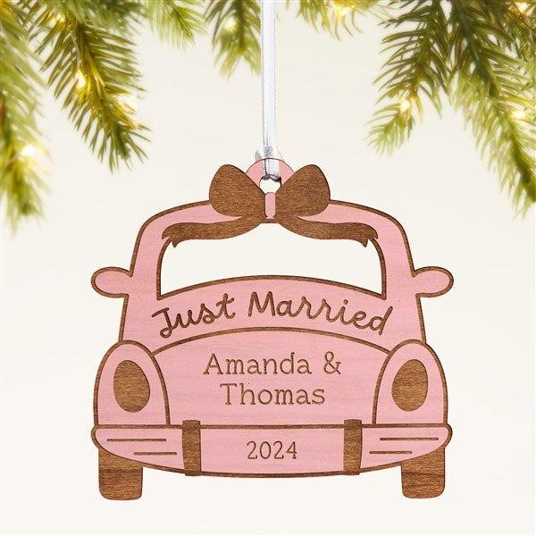 Just Married Personalized Wood Ornament - 49075