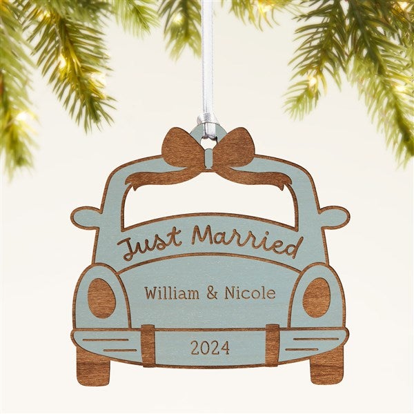 Just Married Personalized Wood Ornament - 49075