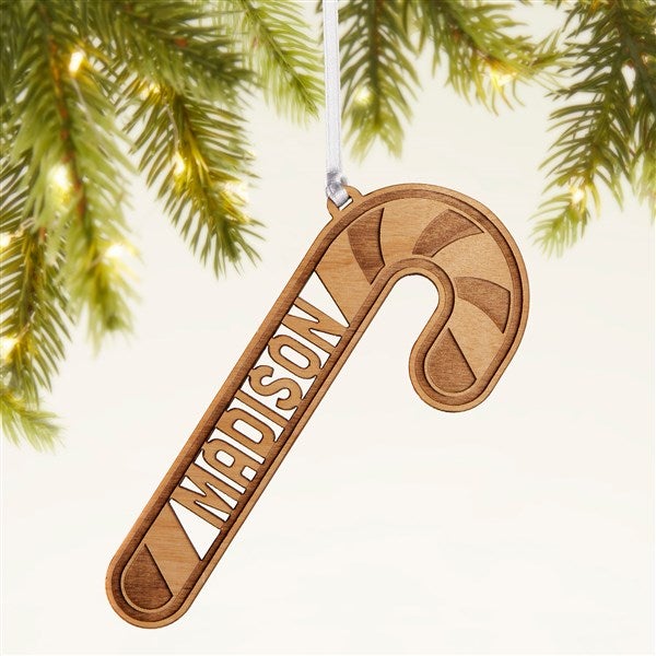 Candy Cane Personalized Wood Ornament - 49077