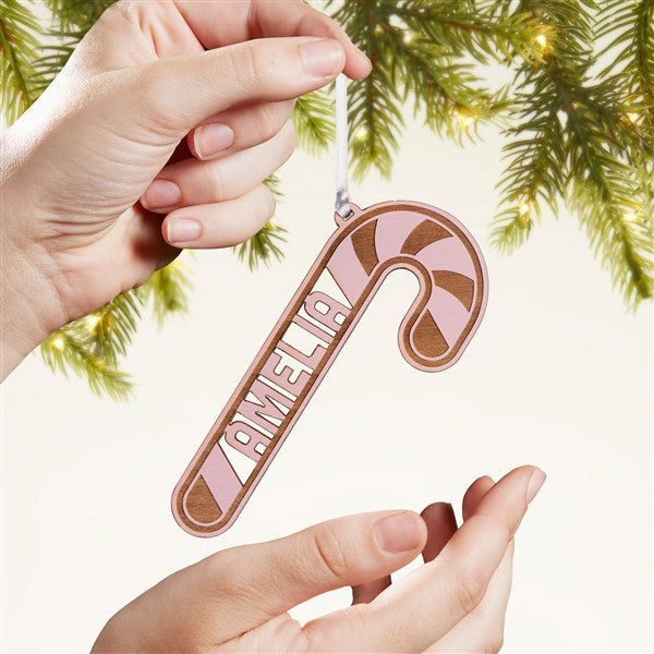 Candy Cane Personalized Wood Ornament