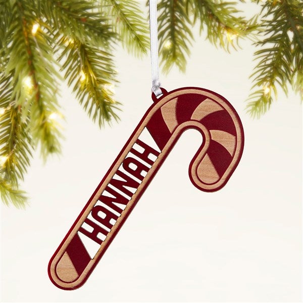 Candy Cane Personalized Wood Ornament - 49077