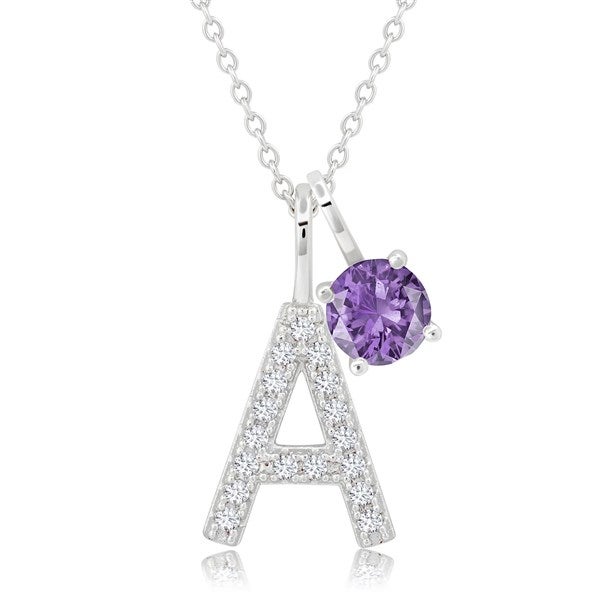 Personalized Initial & Birthstone Pendant Necklace - 49098D
