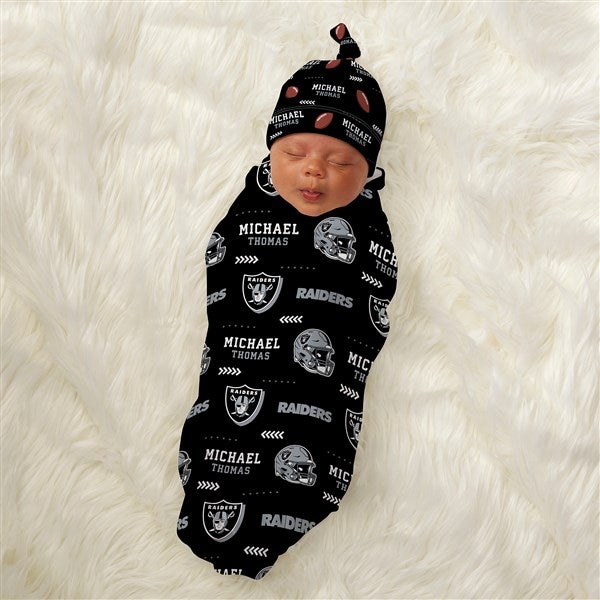 NFL Las Vegas Raiders Personalized Baby Hat & Receiving Blanket Set  - 49308