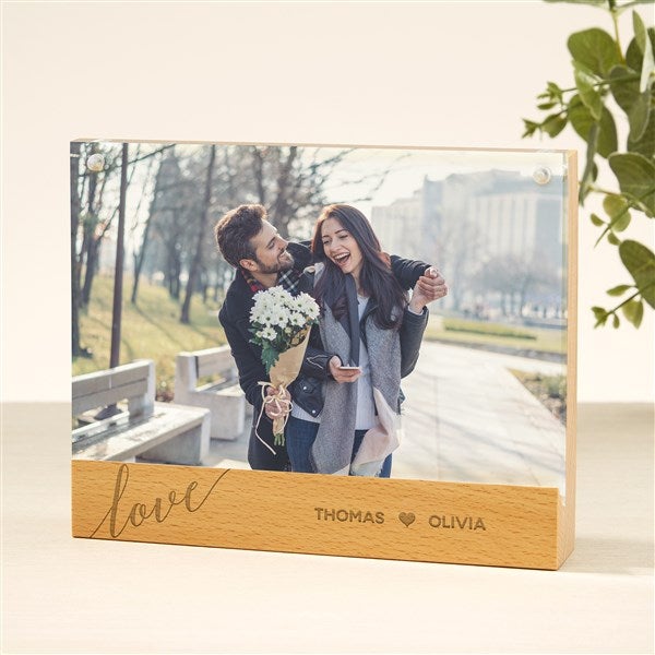 Engraved Love Acrylic Picture Frame with Wood Base - 49346