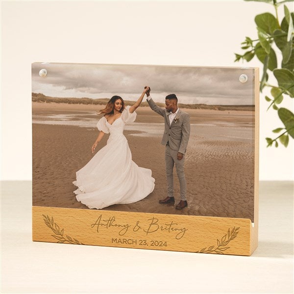 Elegant Couple Engraved Acrylic Picture Frame with Wood Base - 49348