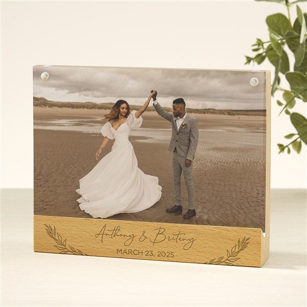 Elegant Couple Engraved Acrylic Picture Frame with Wood Base - 49348