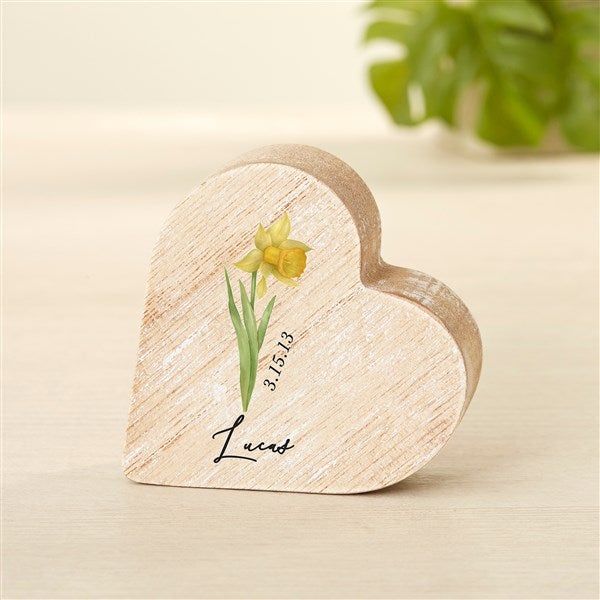 Birth Month Flower Personalized Wooden Heart - 49419