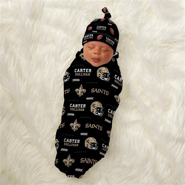 NFL New Orleans Saints Personalized Baby Hat & Receiving Blanket Set  - 49454