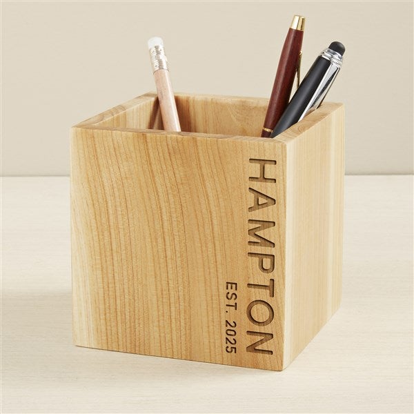 Bold Style Engraved Wood Pencil Holder  - 49456