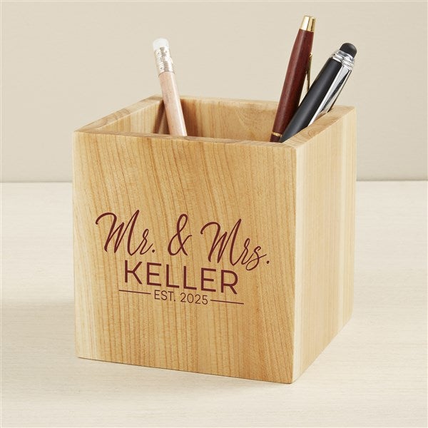 Stamped Elegance Personalized Wooden Pencil Holder - 49461