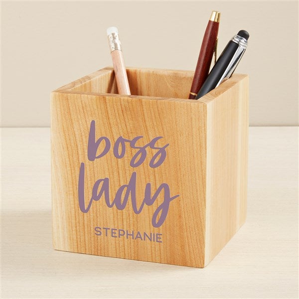 Boss Lady Personalized Wood Pencil Holder  - 49469