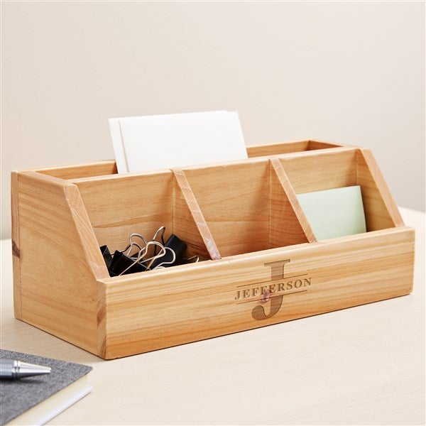 Lavish Last Name Engraved Wood Desk Organizer  - 49473