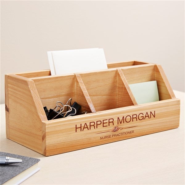 Executive Personalized Wood Desk Organizer  - 49479