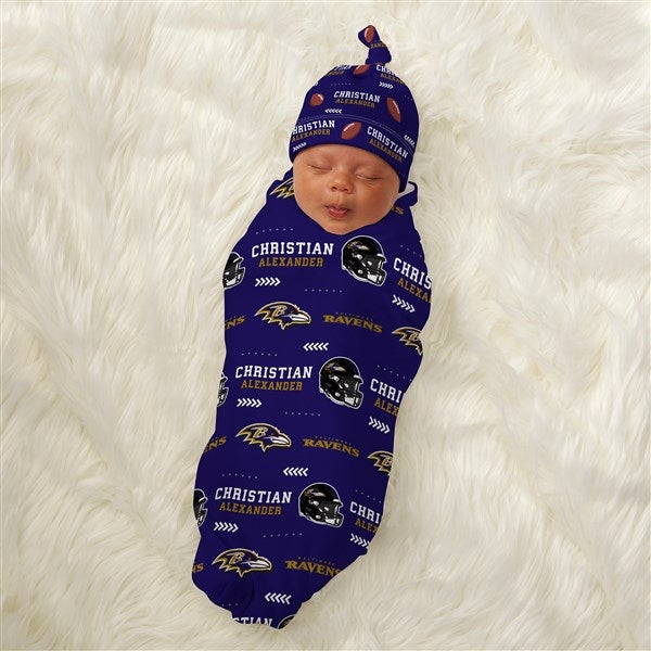 NFL Baltimore Ravens Personalized Baby Hat & Receiving Blanket Set  - 49487