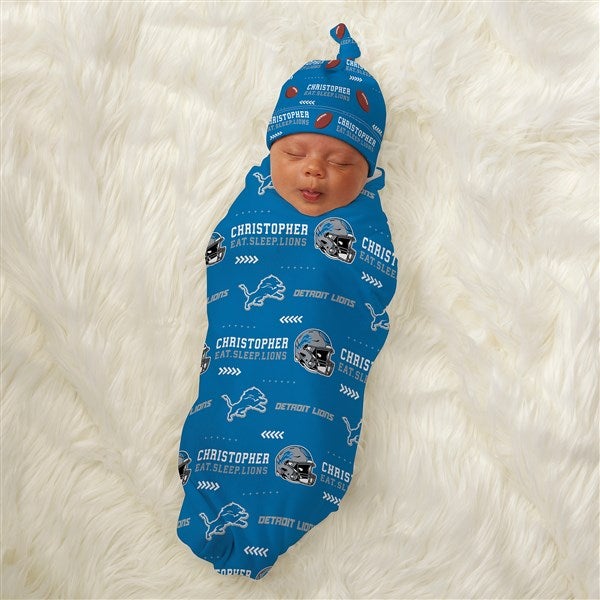 NFL Detroit Lions Personalized Baby Hat & Receiving Blanket Set  - 49490