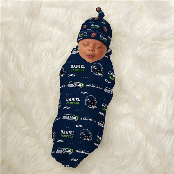 NFL Seattle Seahawks Personalized Baby Hat & Receiving Blanket Set  - 49502