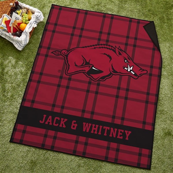 NCAA Arkansas Razorbacks Personalized Plaid Picnic Blanket - 49509