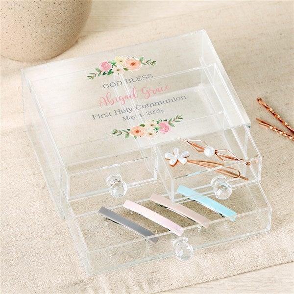 Floral First Communion Personalized Acrylic Jewelry Box  - 49520