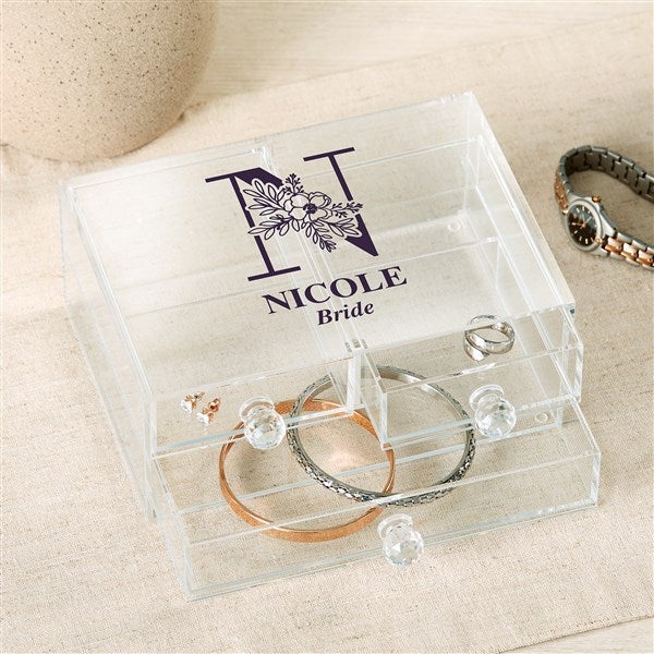 Floral Bridesmaid Personalized Acrylic Jewelry Box - 49534