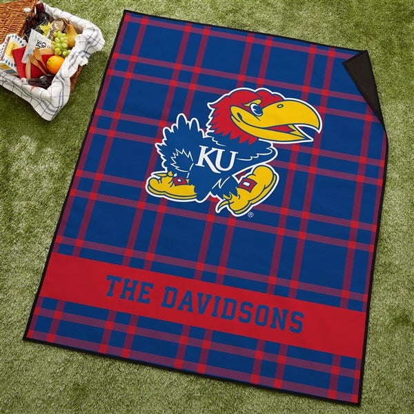 NCAA Kansas Jayhawks Personalized Plaid Picnic Blanket - 49536