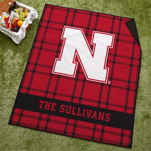 NCAA Nebraska Cornhuskers Personalized Plaid Picnic Blanket - 49540