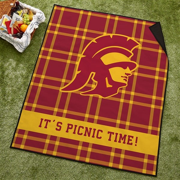 NCAA USC Trojans Personalized Plaid Picnic Blanket - 49548