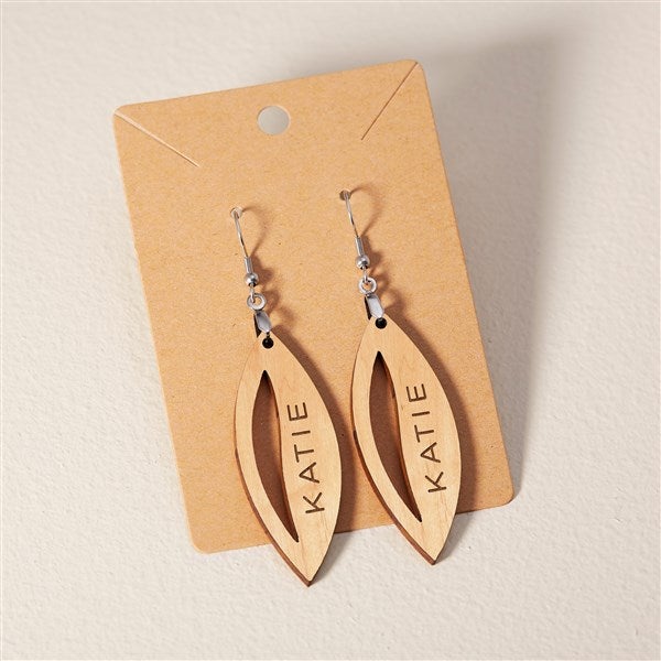 Wooden Leaf Personalized Dangle Earring - 49784