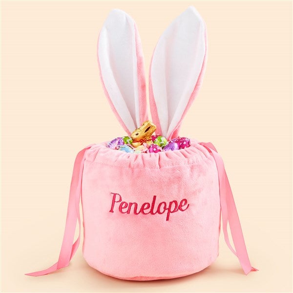 Mini Bunny Ears Embroidered Velvet Drawstring Easter Treat Bag - 49930