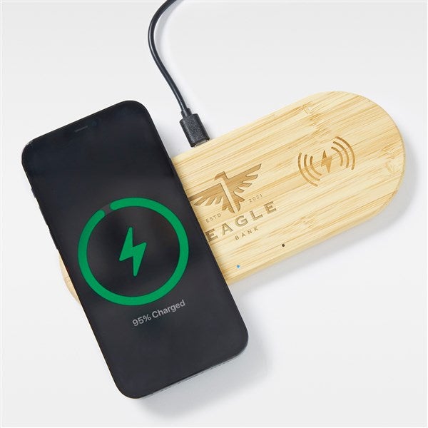 Engraved Logo 2-in-1 Bamboo Charging Dock - 50013