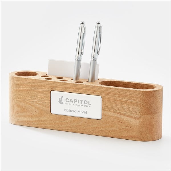 Engraved Logo Solid Wood Desk Organizer & Name Plate - 50016