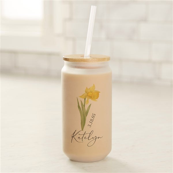 Birth Month Flower Single Personalized Frosted Iced Coffee Tumbler - 50343